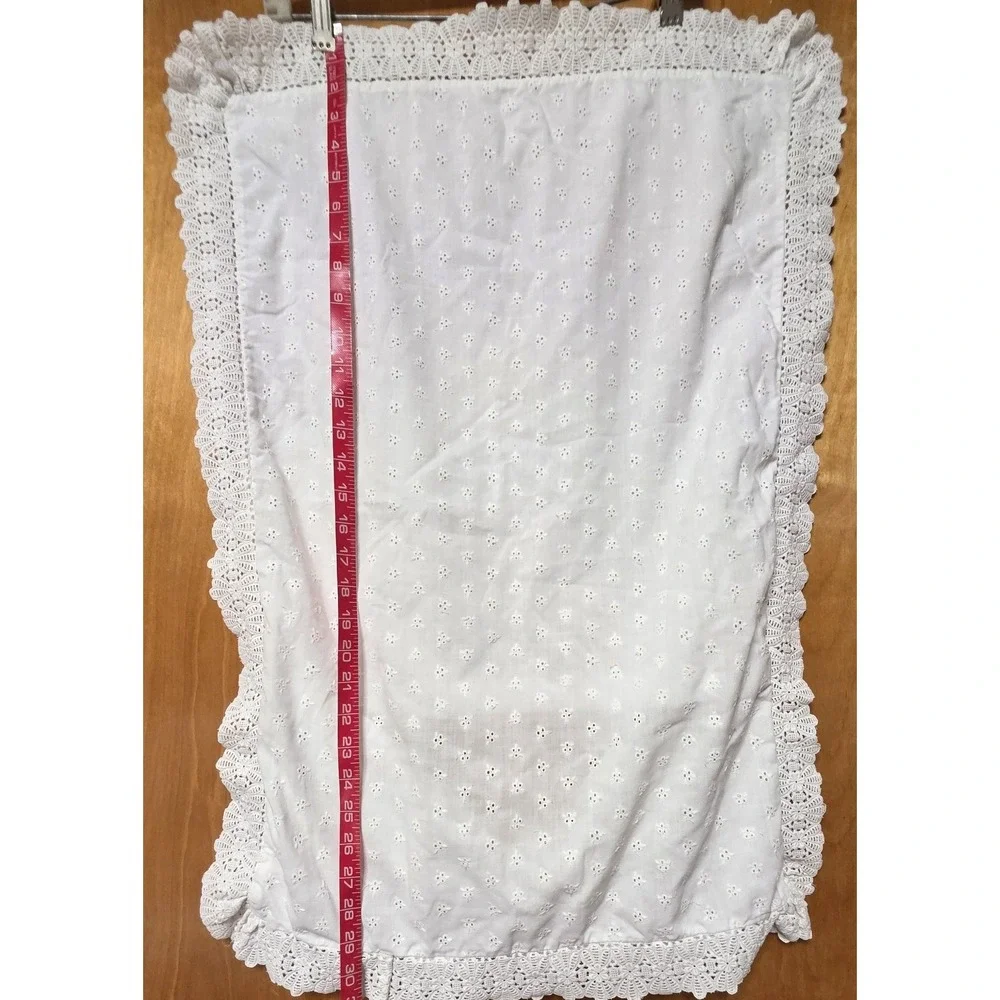 Vintage White Eyelet Pillowcase Crochet Lace Trim 30 x 18 Cottage Shabby Chic